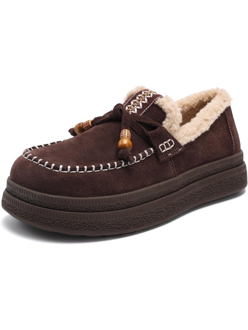 Women's Black Suede Comfortable Lace Up Slip On Classic Warm Loafers Shoes
